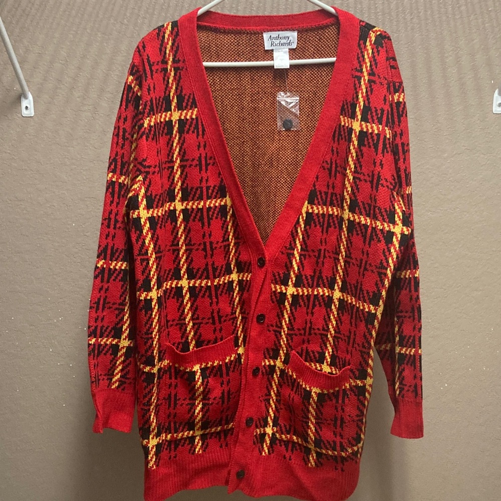 Anthony Richards Women's Red and Yellow Plaid Cardigan